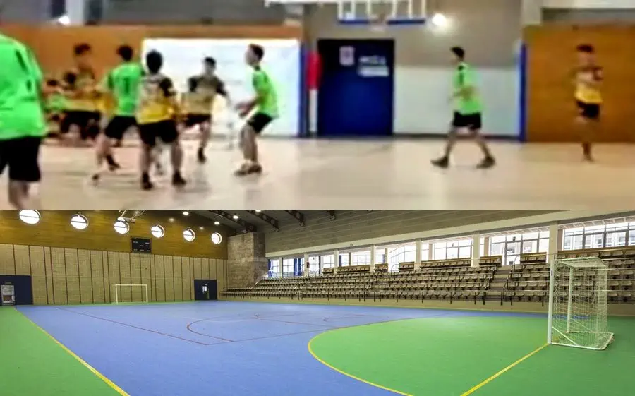 Imatge d'un partit a Fornells i del pavelló dels Serradells a Andorra