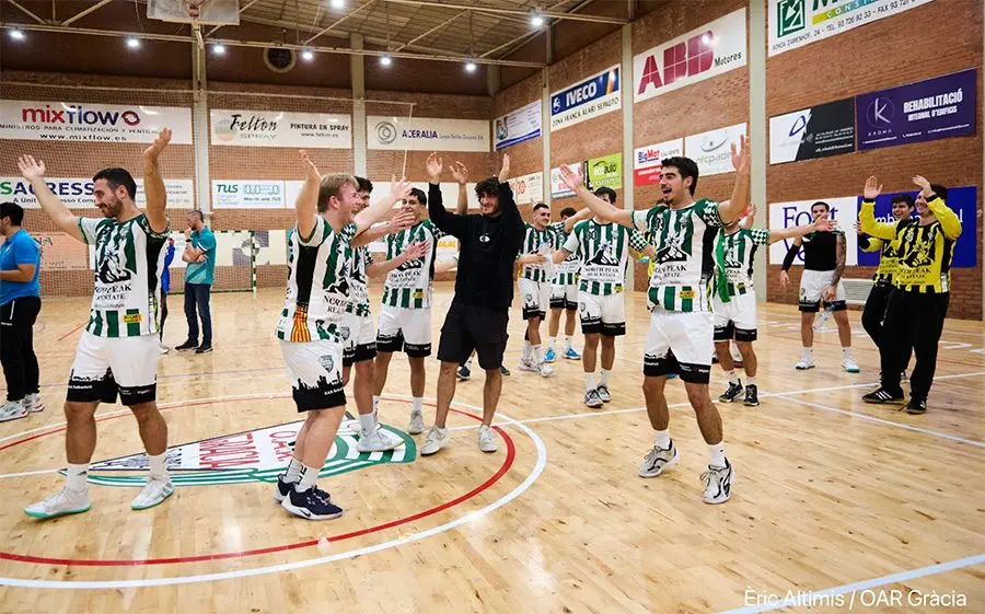 Imatge d'un celebració de l'OAR Gràcia Atlètic en un partit anterior