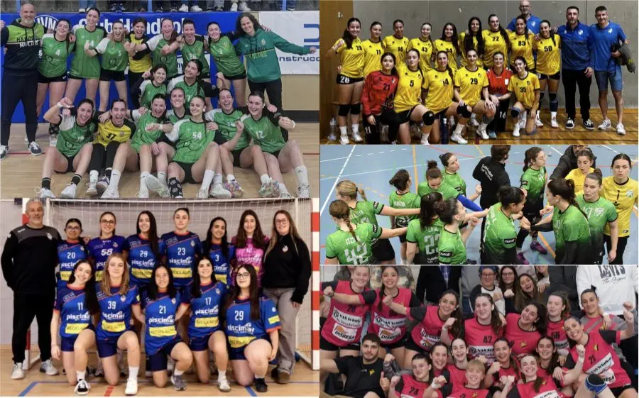 Els cinc equips que aquesta setmana han assegurat la classificació: Molins B i Laietà (esquerra), Castelldefels, Cerdanyola, Vallag (dreta)